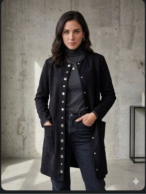 Zara Black Snap-Button Long Coat